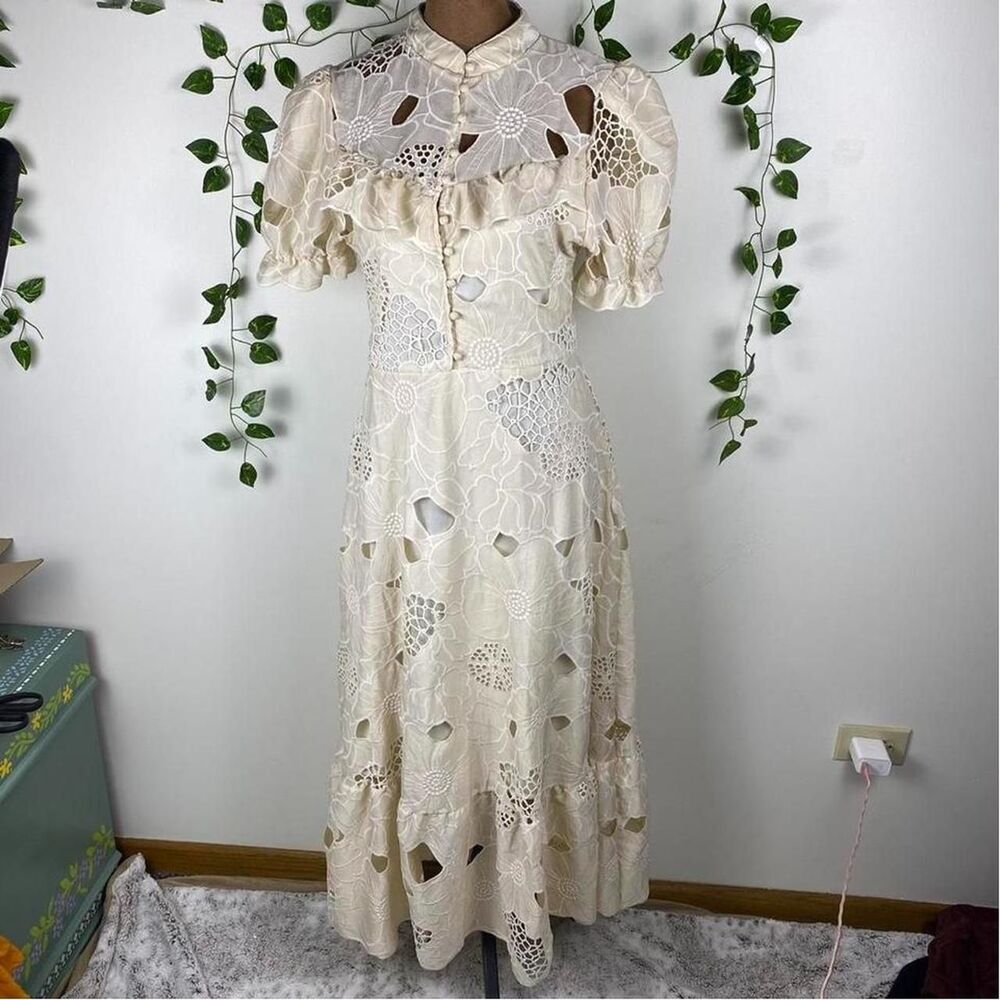 Unbranded Women's Cream and White Dress